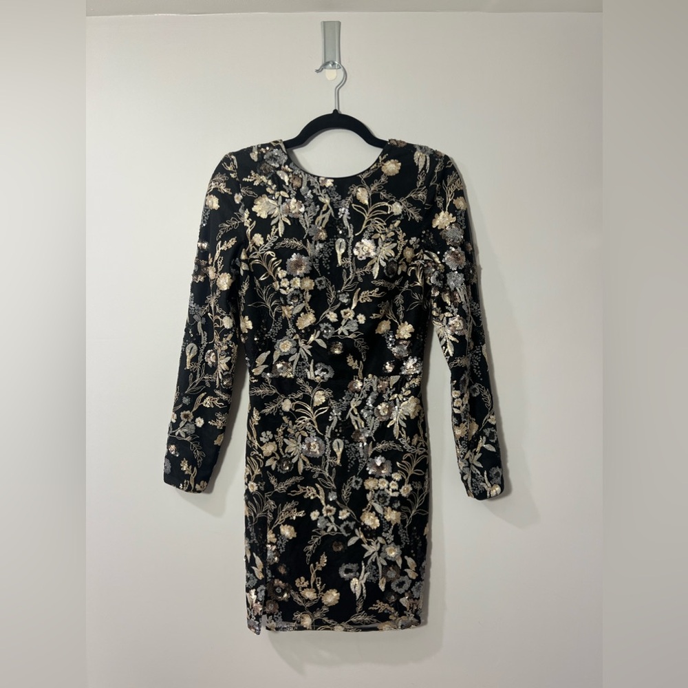 Long Sleeve Floral and Sequin Dress The Population Dress